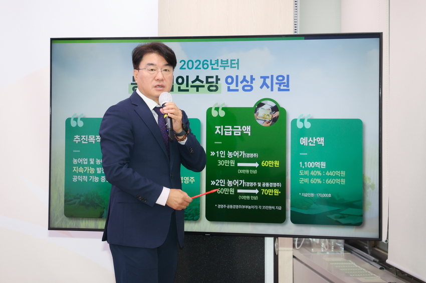  경상남도(도지사 박완수)는 2026년 농어업인수당 인상과 함께 농어촌기본소득 시범사업 추진으로 경남 농어업인 삶의 질을 한 단계 더 높인다고 22일 밝혔다.